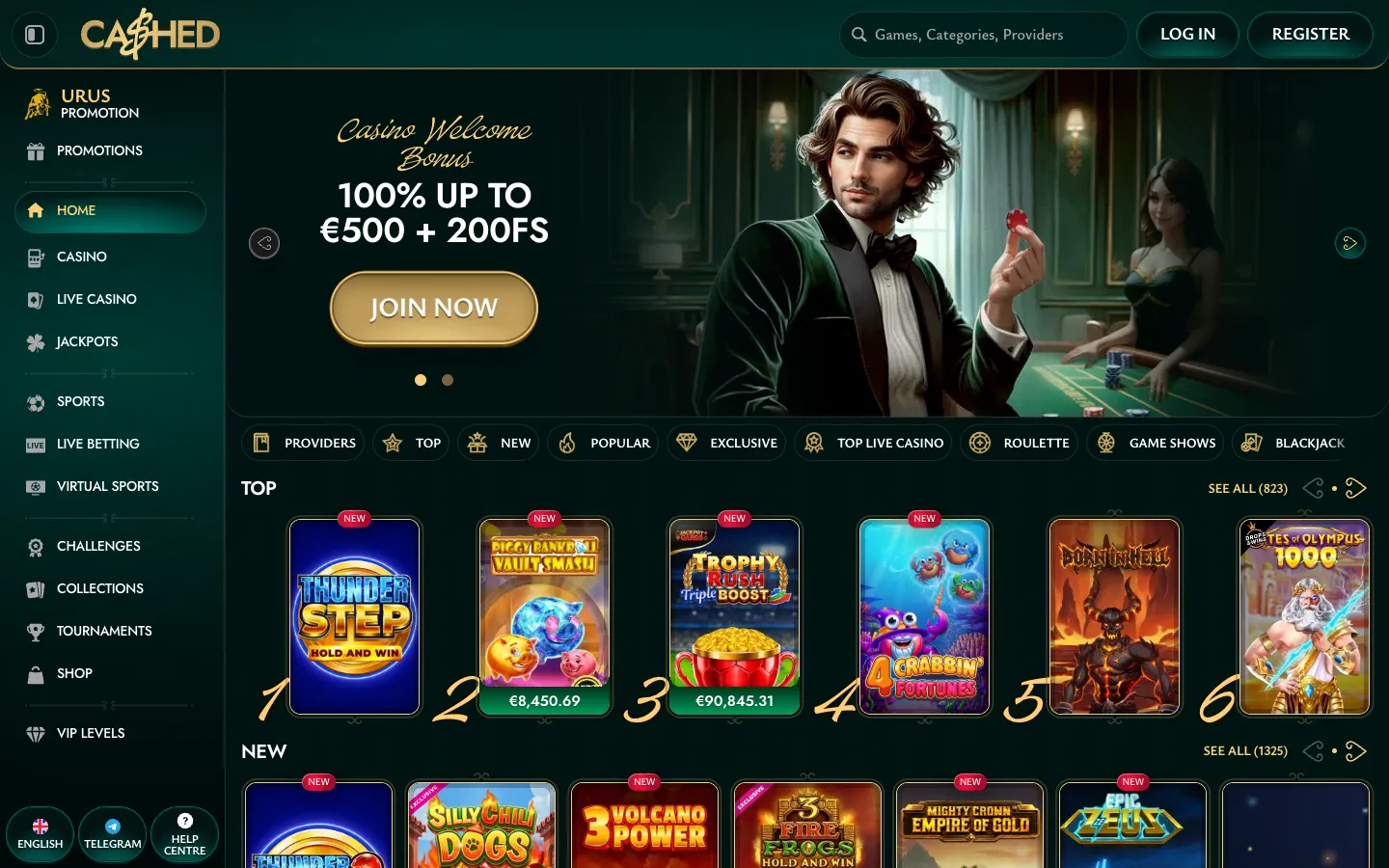 Cashed Casino: Homepage