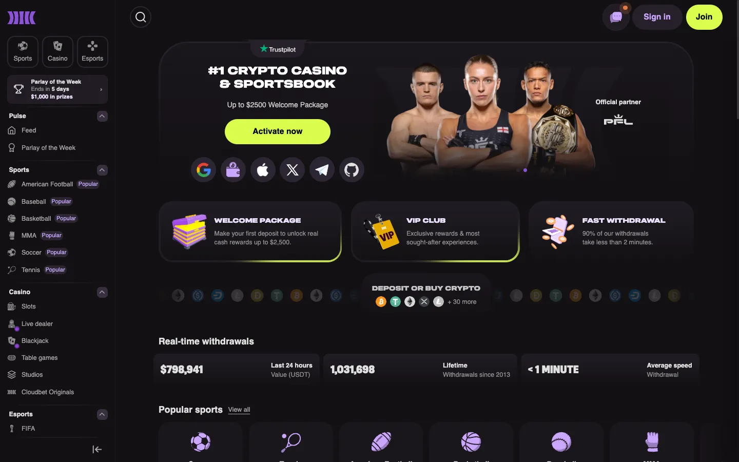 Cloudbet Casino: Homepage