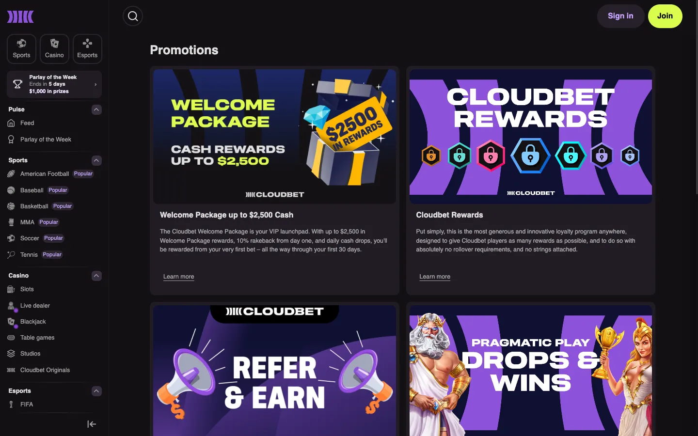 Cloudbet Casino: Bonuses