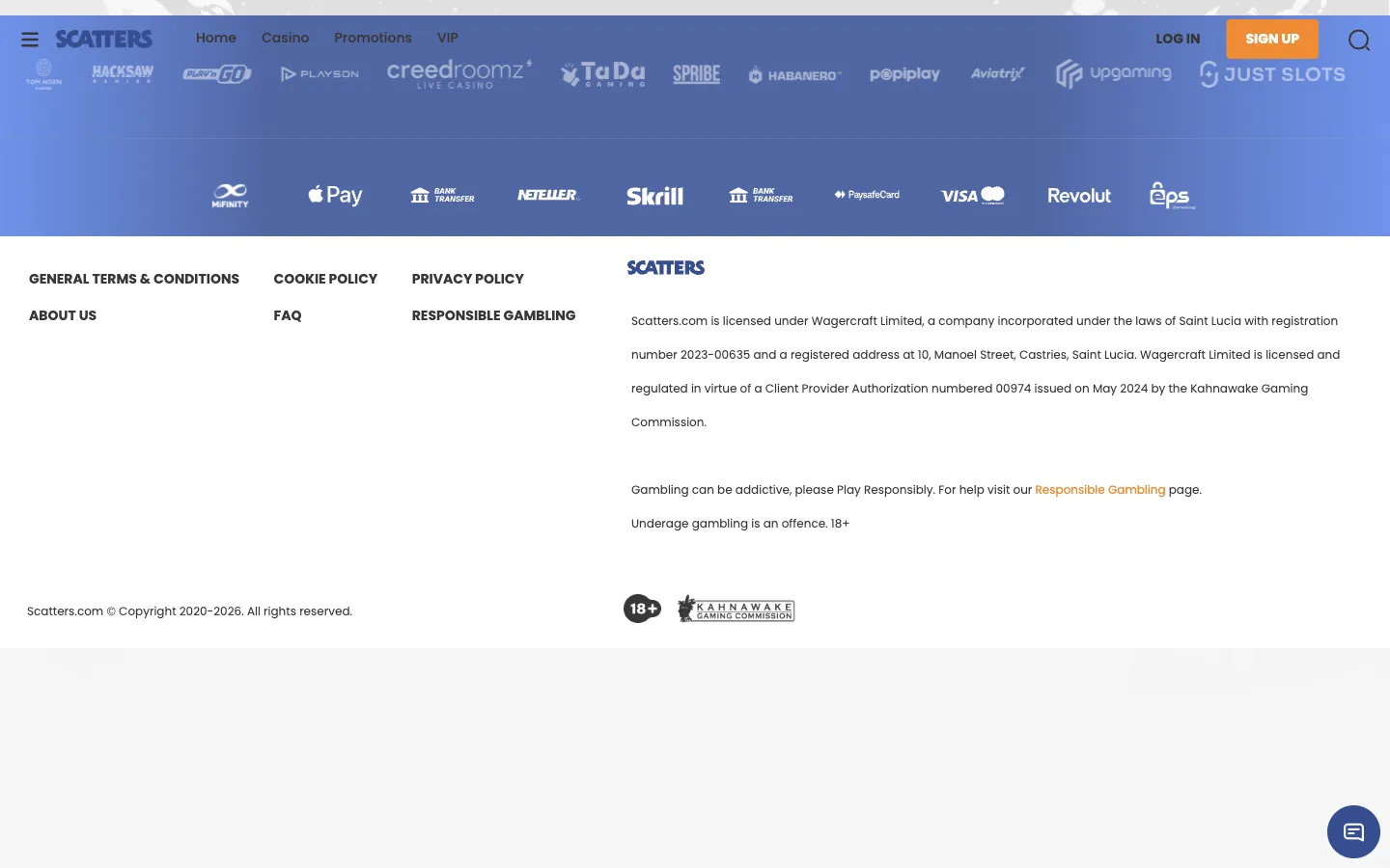 Scatters Casino: Homepage