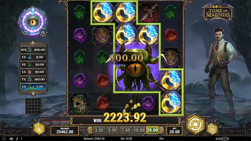 Mega Wild Cthulhu symbol appearing on screen in Rich Wilde and the Tome of Madness slot.