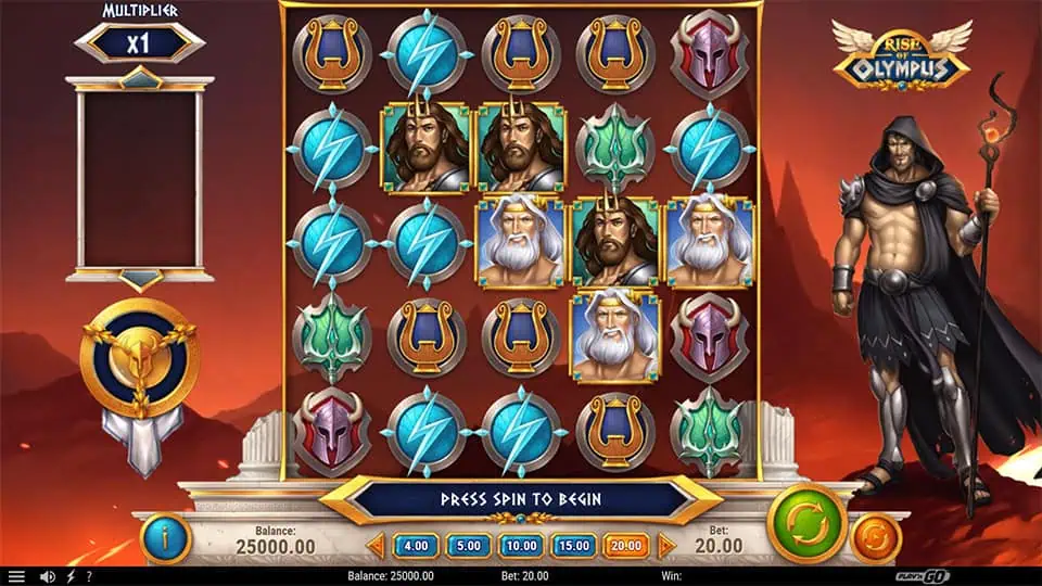 Preview of Rise of Olympus slot showing the reels and Greek god-themed symbols in action.