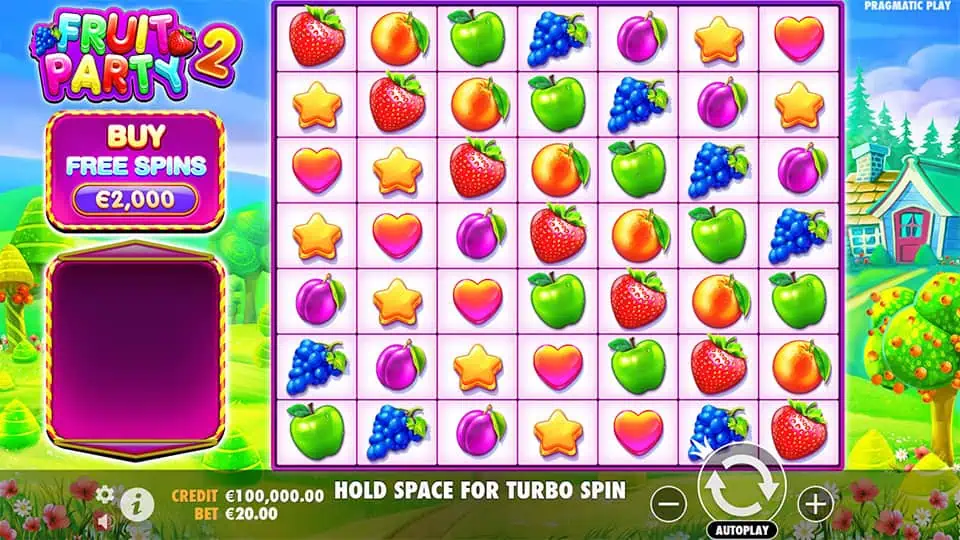 Preview of Fruit Party 2 slot showing the reels and colorful fruit symbols in action.