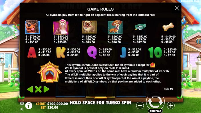 The Dog House slot paytable