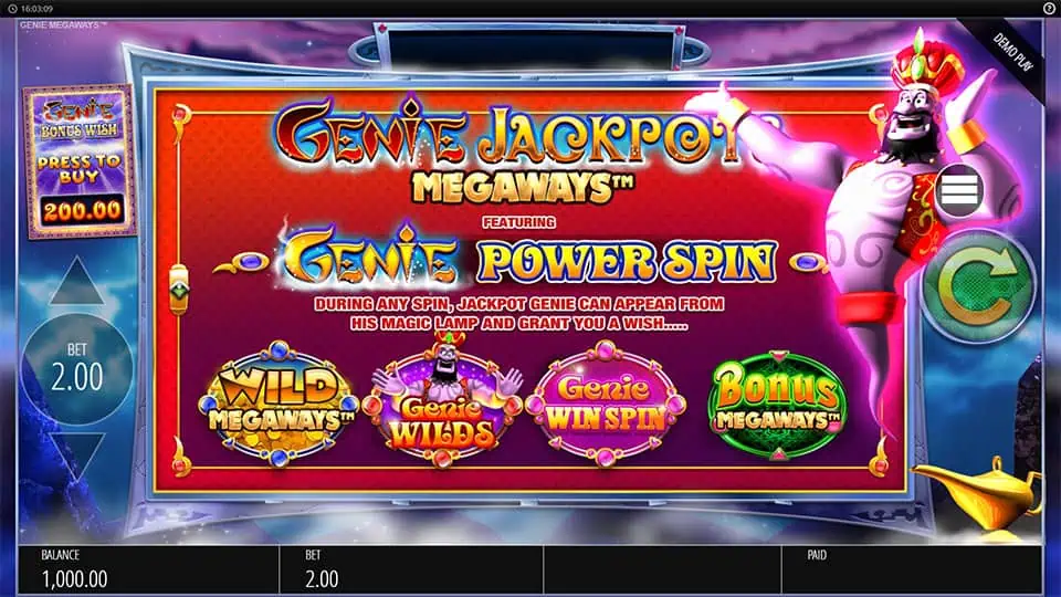 Genie Jackpots Megaways slot features