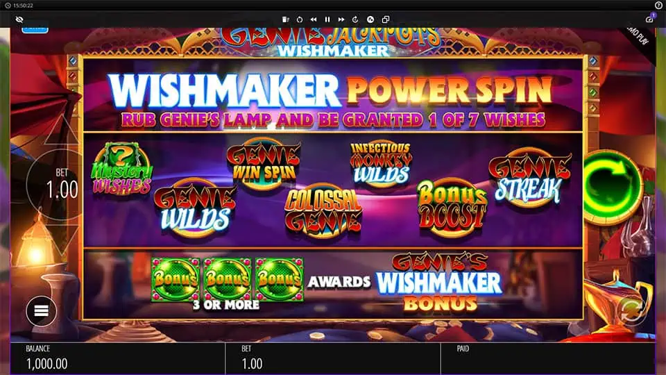 Genie Jackpots Wishmaker slot features