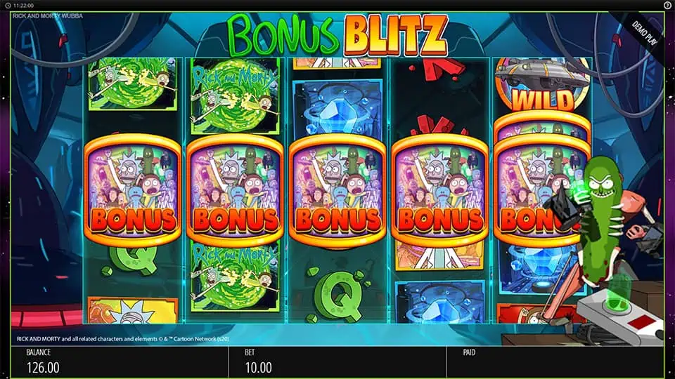 Rick and Morty Wubba Lubba Dub Dub slot feature bonus blitz