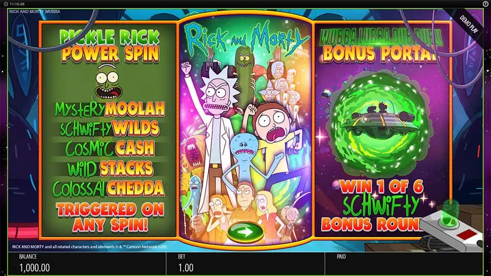 Rick and Morty Wubba Lubba Dub Dub slot features