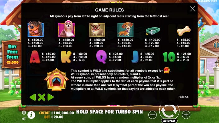The Dog House Multihold slot paytable