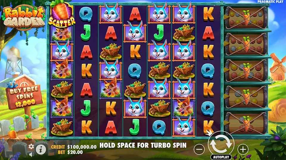 Buy Free Spins feature in Rabbit Garden slot, available for 100x the bet.