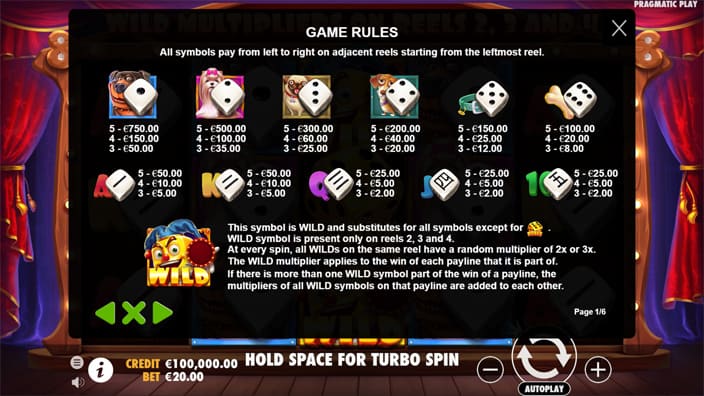 The Dog House Dice Show slot paytable