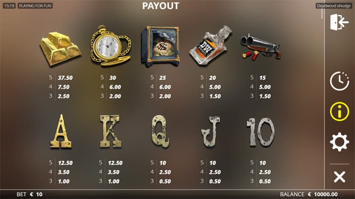 Deadwood slot paytable