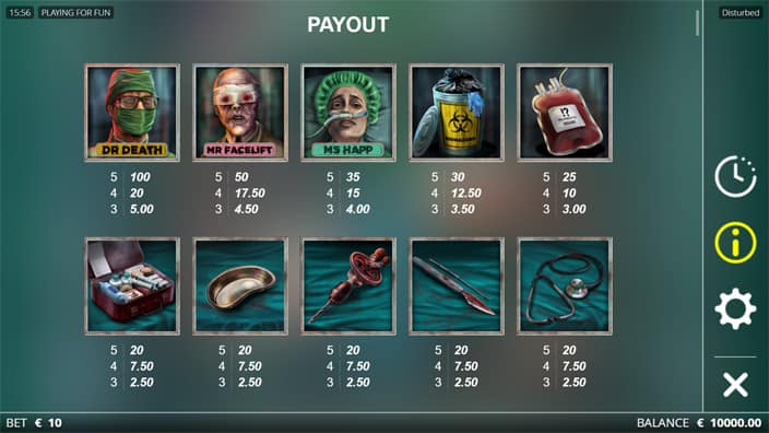 Disturbed slot paytable