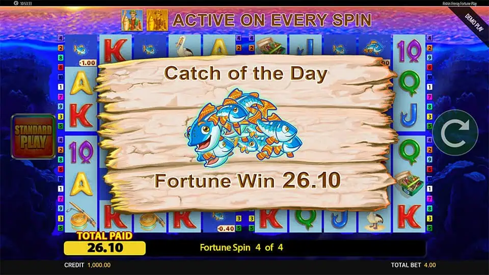 Fishin Frenzy Fortune Play slot big win