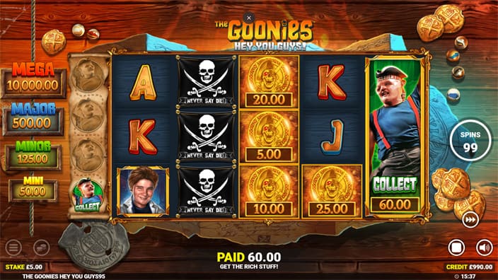 The Goonies Hey You Guys slot cash collect feature