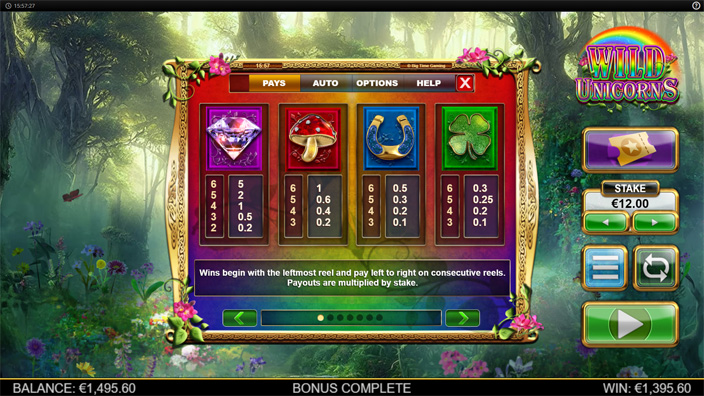 Wild Unicorns slot paytable