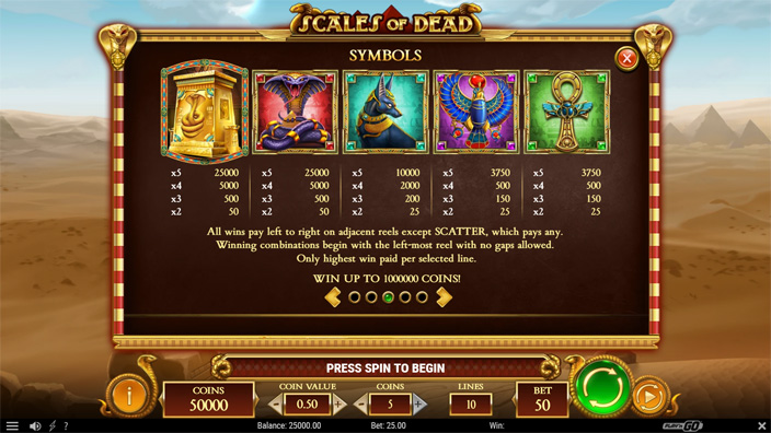 Scales of Dead slot paytable