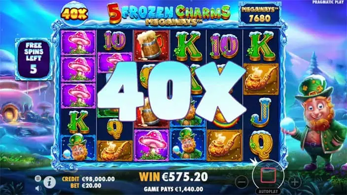 5 Frozen Charms Megaways slot feature wild multiplier