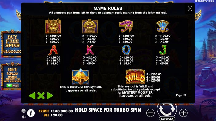 Nile Fortune slot paytable