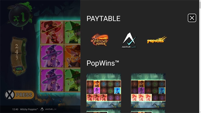 WitchyPoppins slot paytable