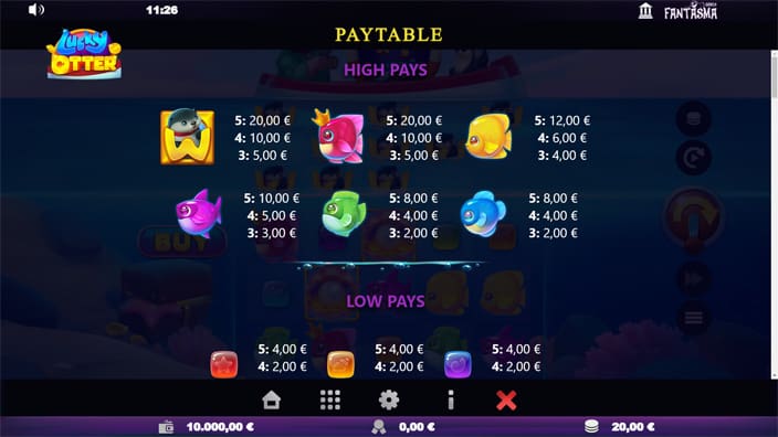 Lucky Otter slot paytable