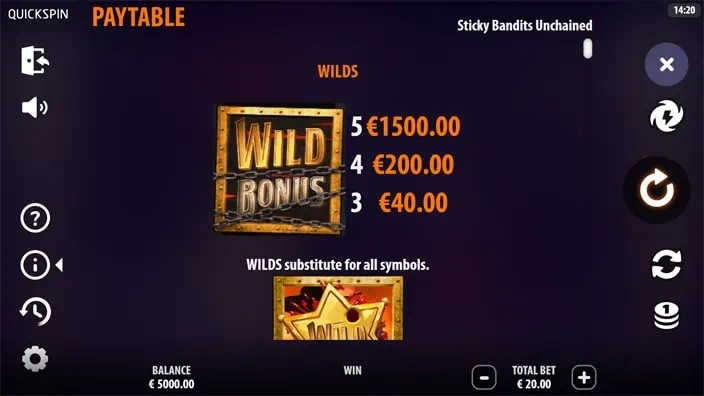 Sticky Bandits Unchained slot paytable