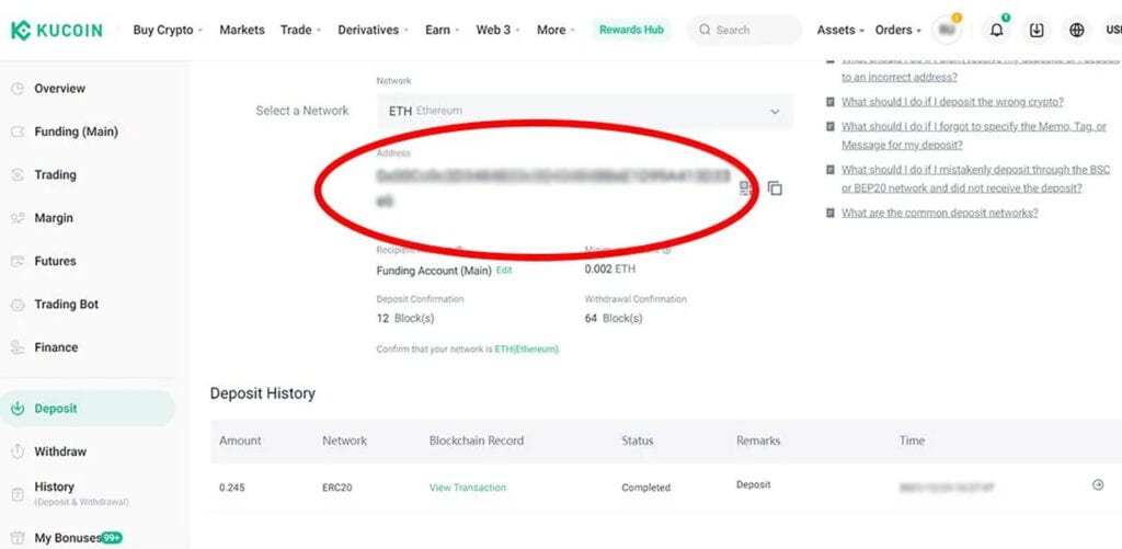 Deposit adress Kucoin