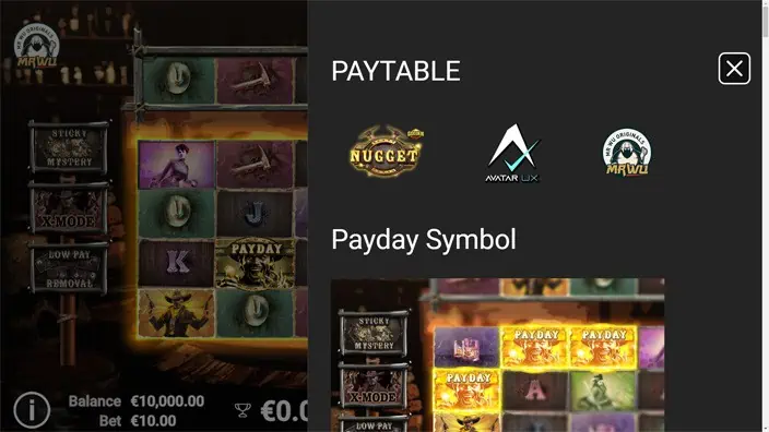 Nugget slot paytable