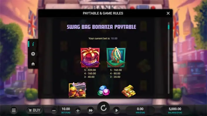 Swag Bag Bonanza slot paytable