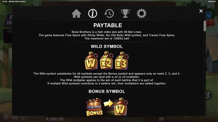 Brew Brothers slot paytable