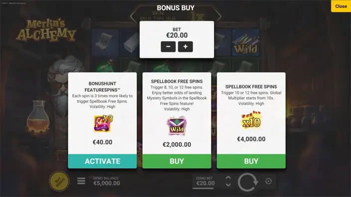 Merlins Alchemy slot bonus buy 1