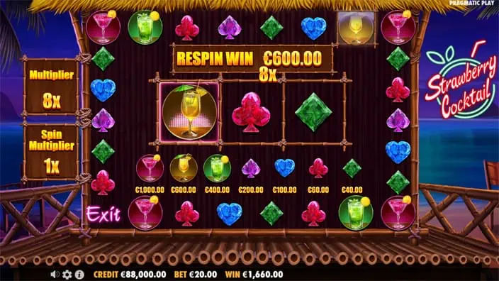 Strawberry Cocktail slot feature respin win