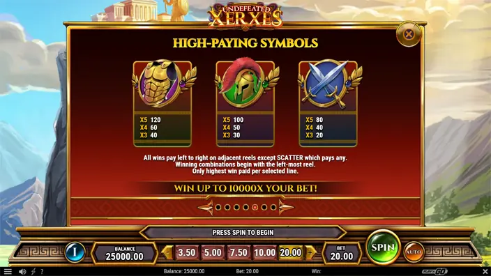 Undefeated Xerxes slot paytable
