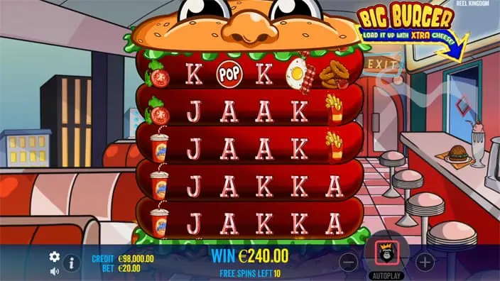 Big Burger Load it up with Xtra Cheese slot feature Pop win