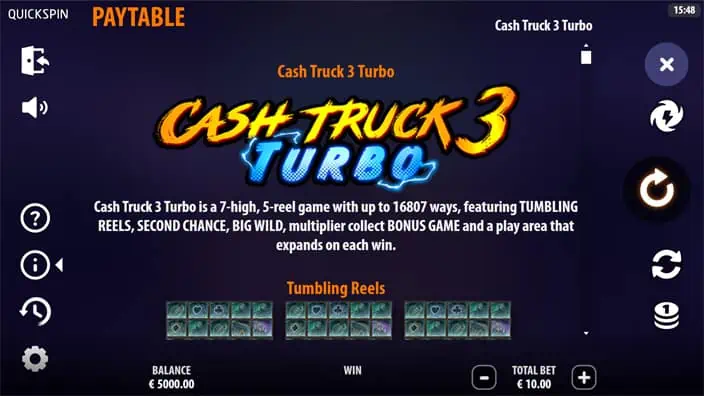 Cash Truck 3 Turbo slot paytable