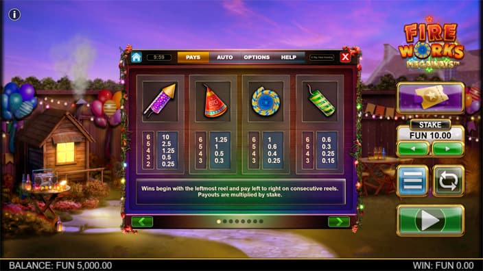 Fireworks Megaways slot paytable