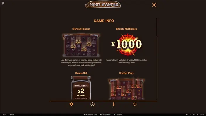 Most Wanted slot paytable
