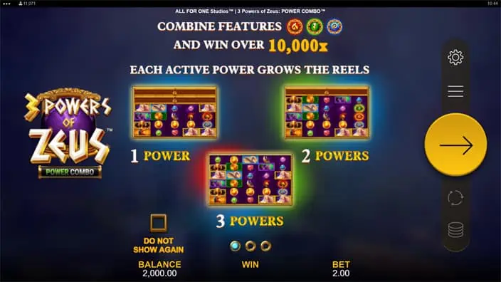 3 Powers of Zeus Power Combo slot features
