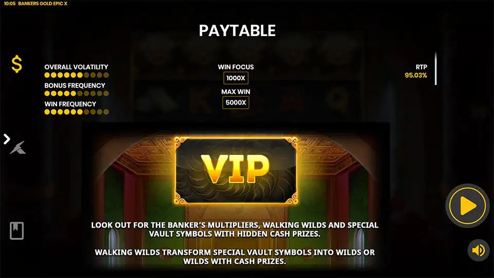 Bankers Gold Epic X slot paytable