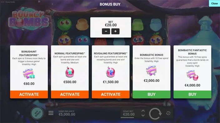Bouncy Bombs slot bonus buy