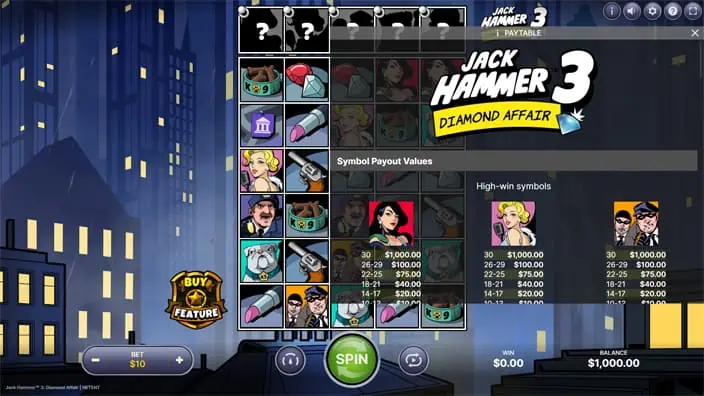Jack Hammer 3 slot paytable