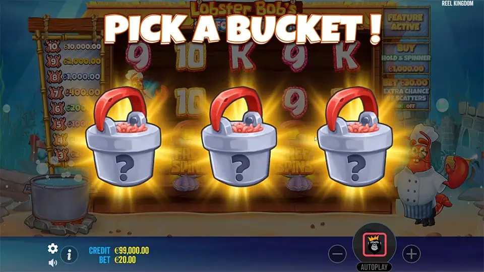 Lobster Bobs Sea Food and Win It slot feature pick a bucket