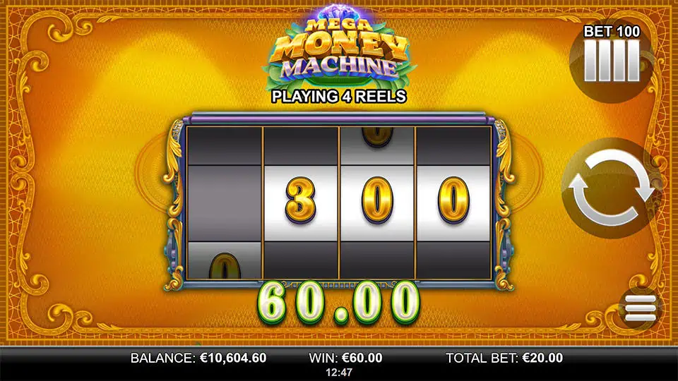 Mega Money Machine slot feature bet 100 reel