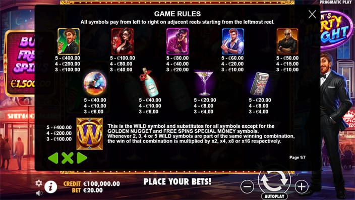 Mr Tains Party Night slot paytable