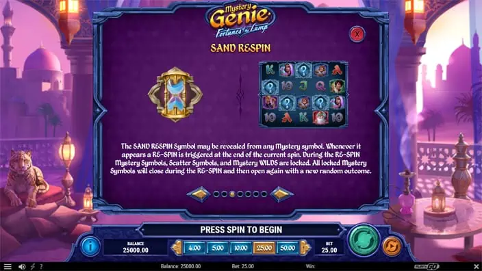 Mystery Genie Fortunes of the Lamp slot feature sand respin