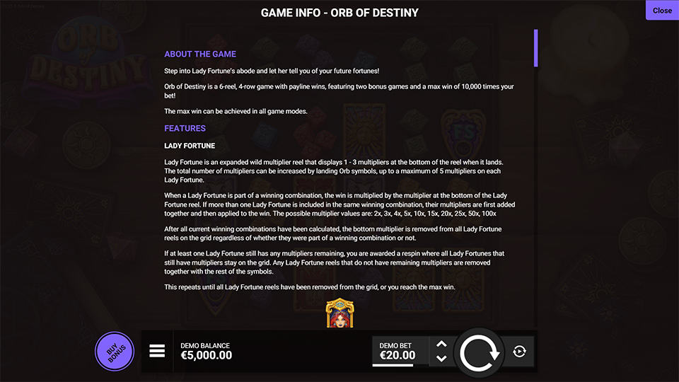 Orb of Destiny slot paytable