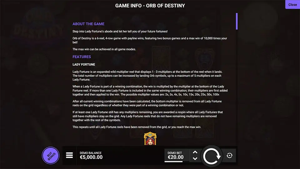 Orb of Destiny slot paytable