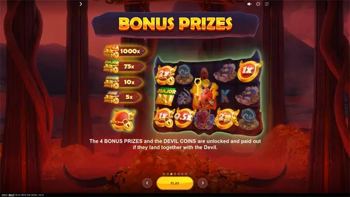 Play with the Devil slot feature bonus prizes