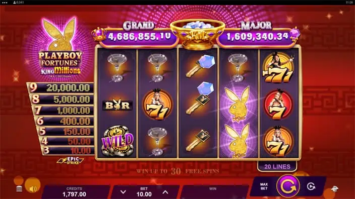 Playboy Fortunes King Millions slot feature epic strike symbol