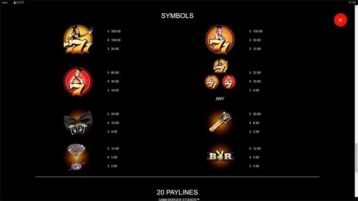 Playboy Fortunes King Millions slot paytable